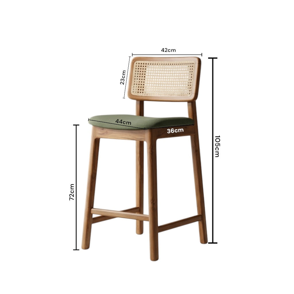LINEAR STOOL CHAIR | TEAK WOOD & NATURAL CANE | FABRIC CUSHION
