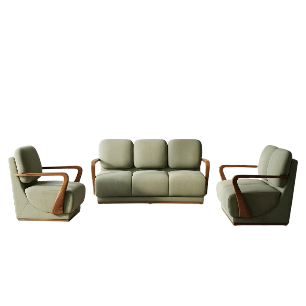 LINORA 3+1+1 GREEN COLOUR-TREATED MAHAGONY WOOD WITH FABRIC