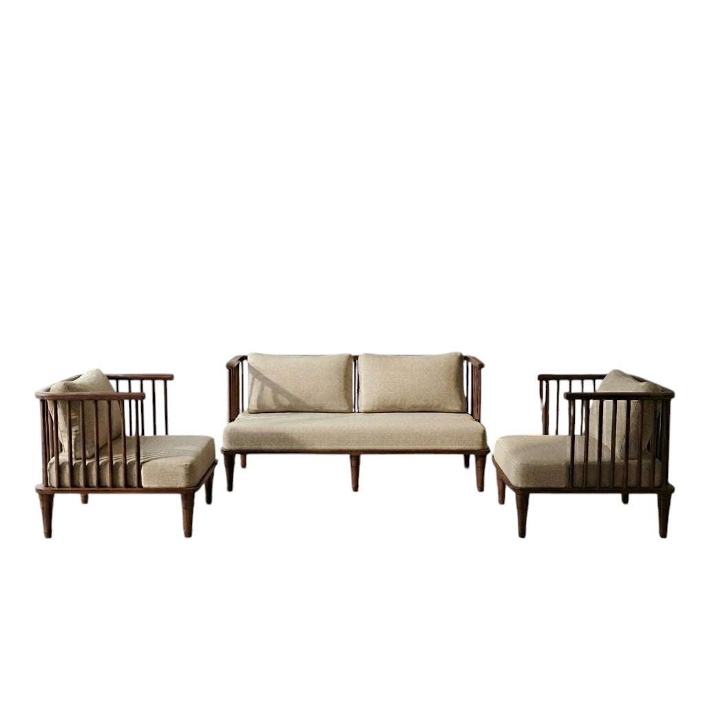 CLASSY NEW 3+1+1 SOFASET-TEAK WITH FABRIC-OFF WHITE COLOUR