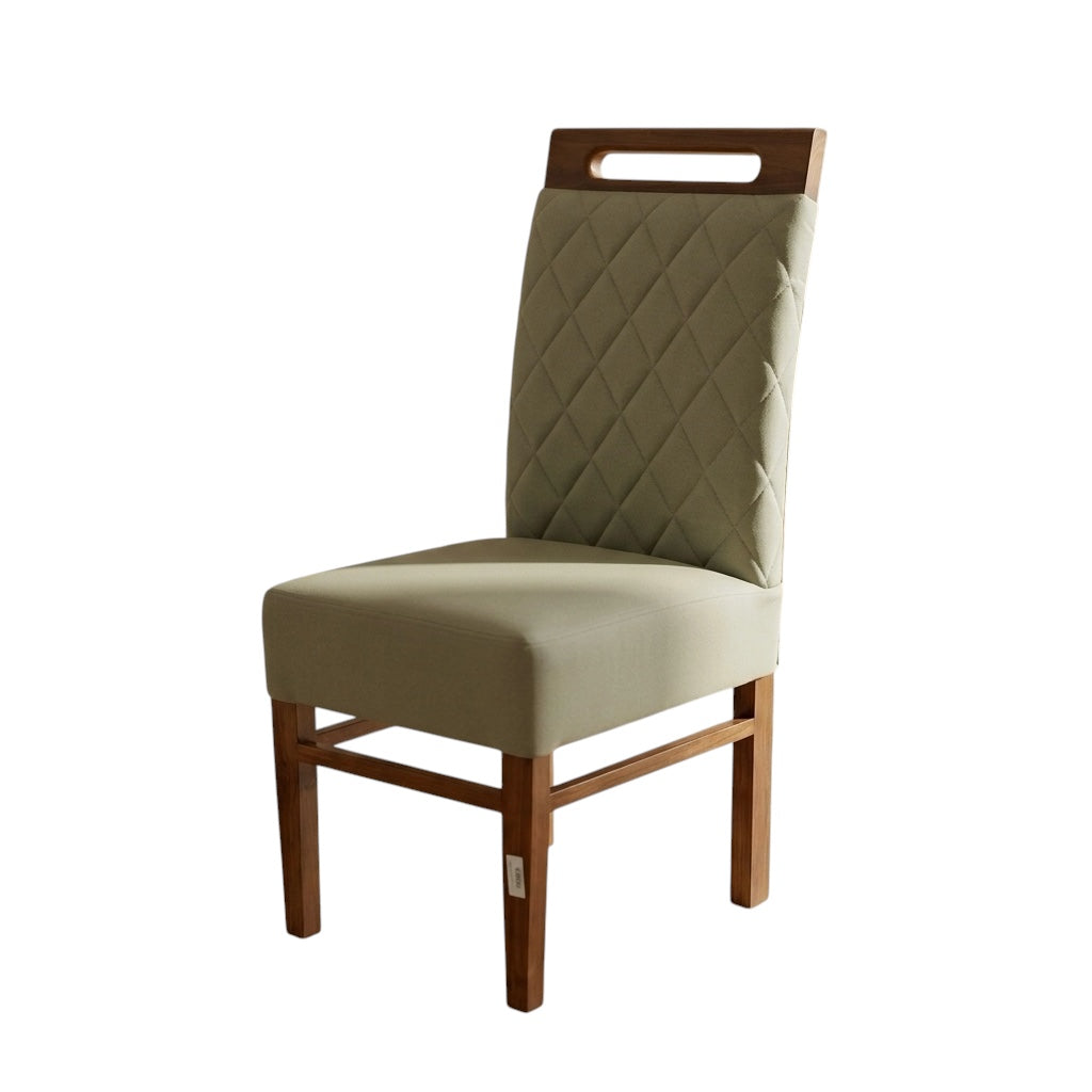 GREENISH DINING CHAIR | MAHOGANY WOOD & FABRIC | GREEN