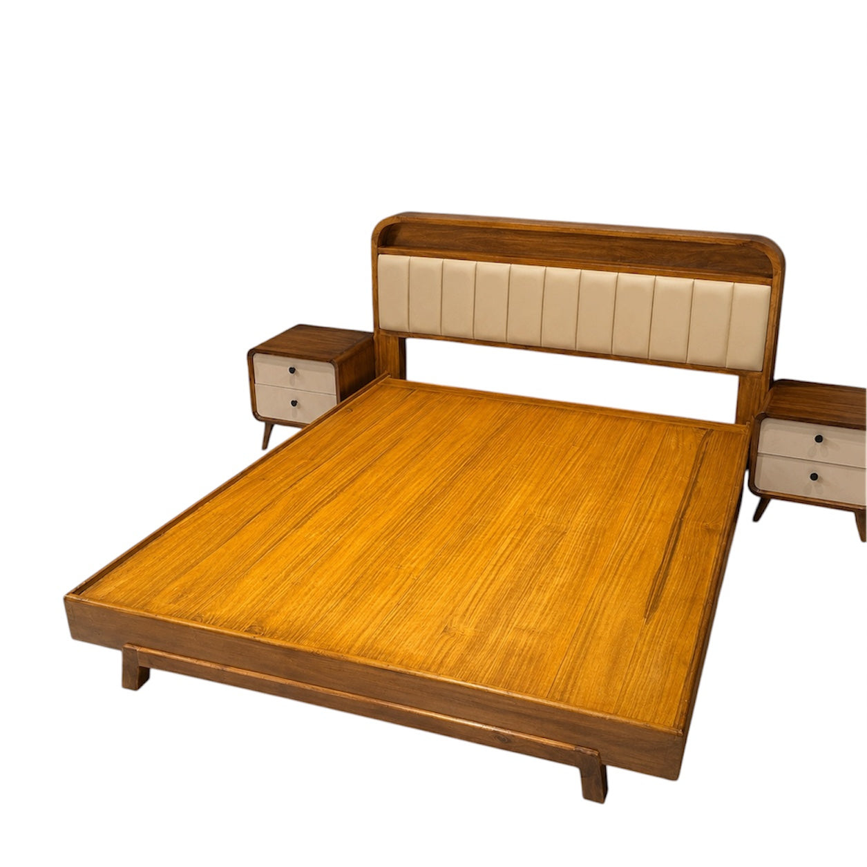 WOOD COT - QUEEN  SIZE FOREST ACACIA WITH CUSSION HEADBOARD