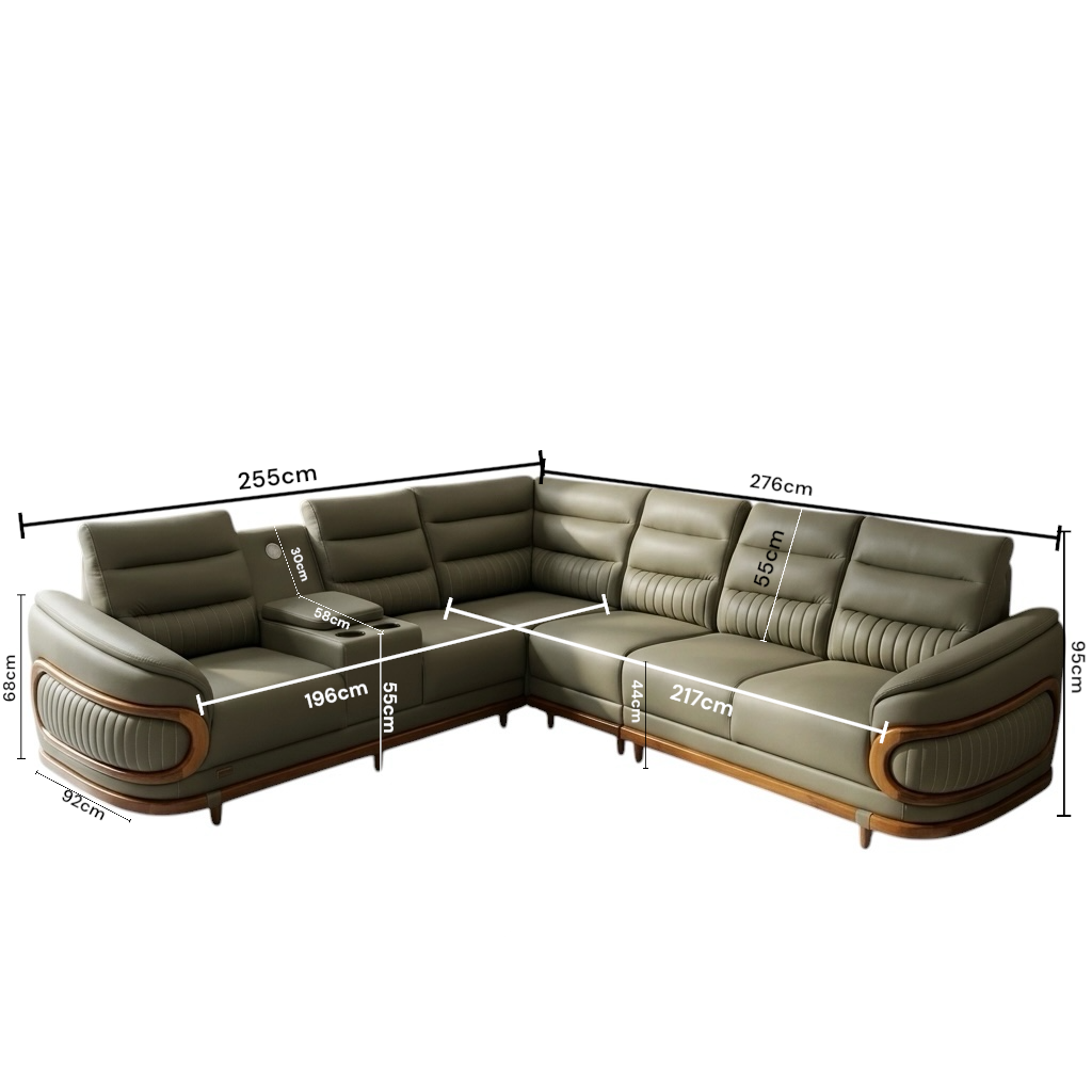 NOVA PREMIUM CORNER SOFA SET | MAHOGANY WOOD | SUEDE FABRIC | POCKET SPRING | GREEN