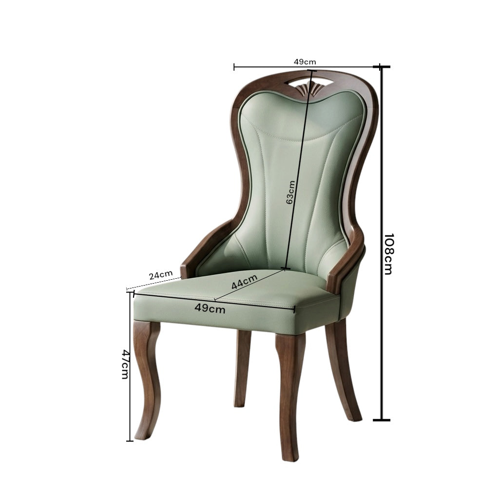 MILAN PREMIUM CHAIR | MAHOGANY WOOD & REXIN UPHOLSTERY | LIGHT GREEN