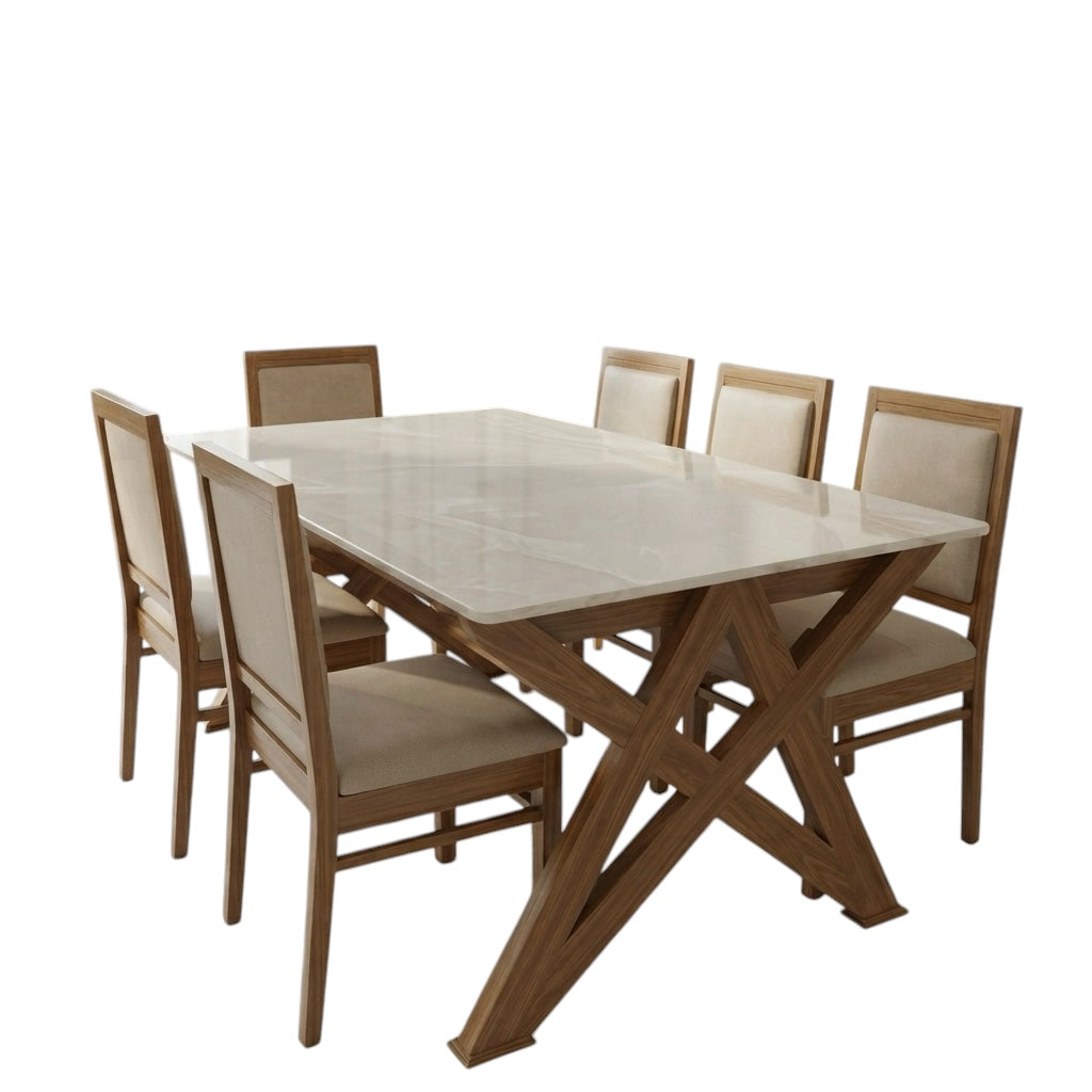 STARLINE 6-SEATER DINING SET | 6X3.5 FT | ACACIA WOOD & CERAMIC TOP