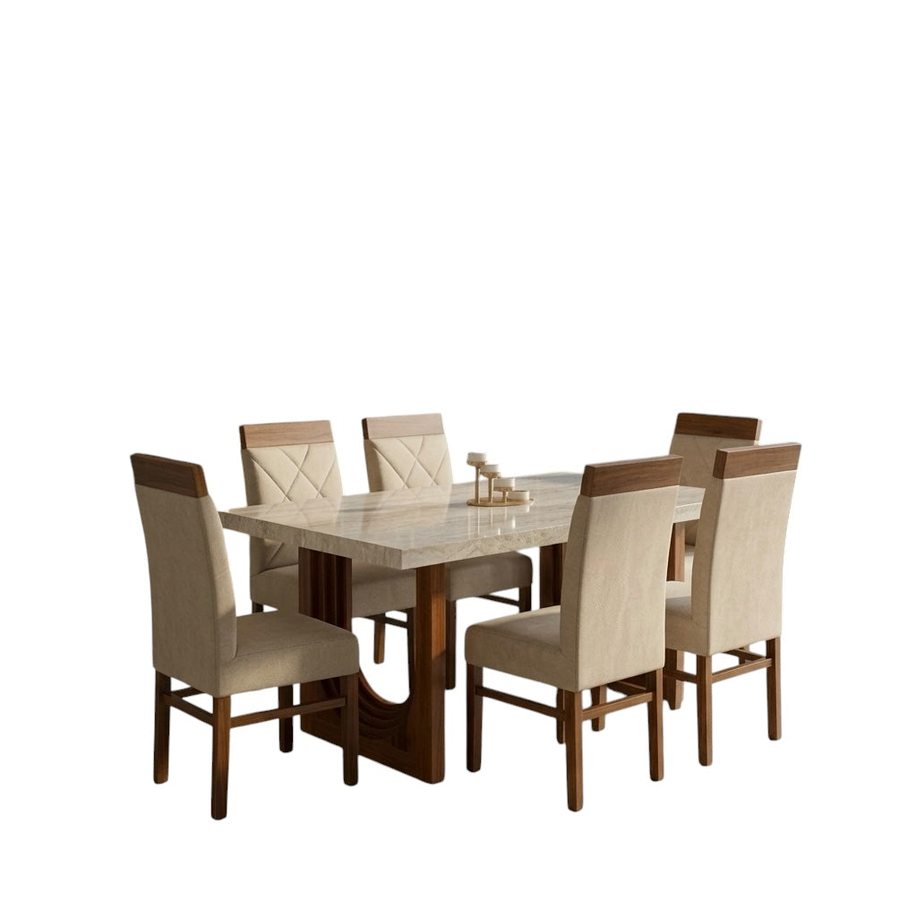 KLARA 6-SEATER DINING SET | 6X3.5 FT | MAHOGANY WOOD & CERAMIC TOP
