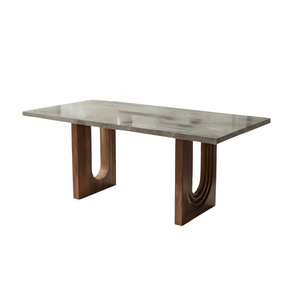KLARA 6 SEATER 6X3.5 DININ TABLE -TREATED MAHAGONY WOOD WITH CERAMIC TOP