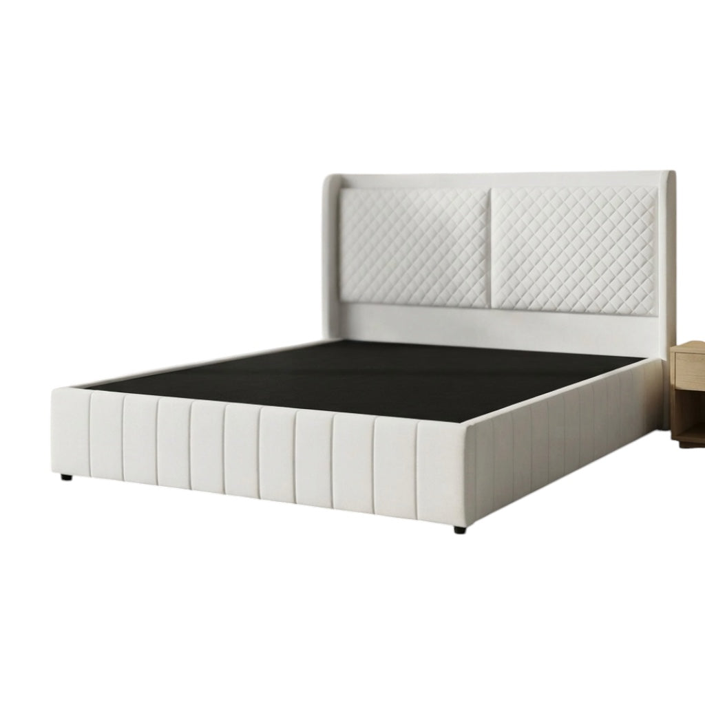 WHITE DIAMOND KING SIZE BED COT | ACACIA WOOD | MARINE PLY BASE | FULL CUSHION | WHITE