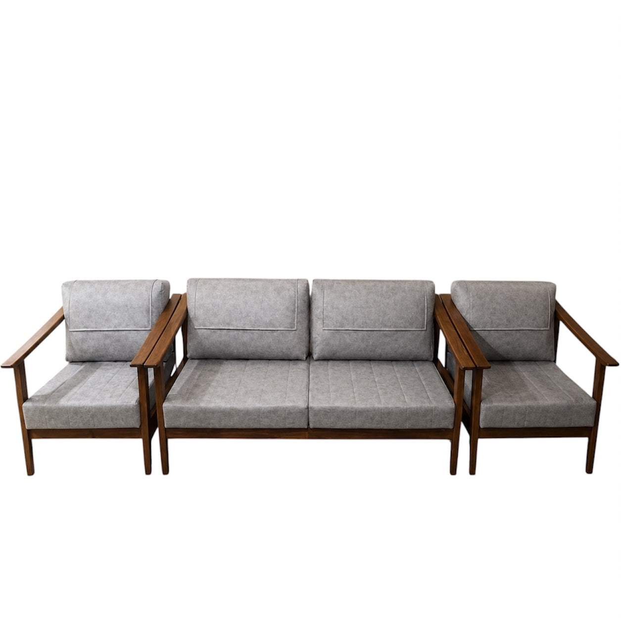DOMS SOFA SET | SOLID TEAK WOOD & SUEDE FABRIC | 80-MONTH WARRANTY