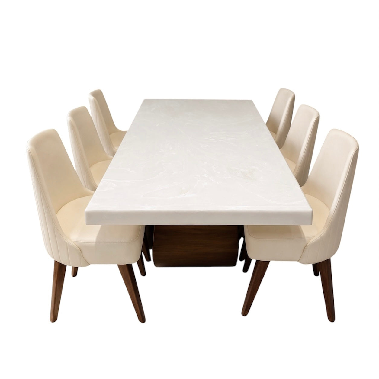 INTEGER 6 SEATER 6X3.5 ONYX DINING SET-TREATED MAHAGONY WOOD-ONYX TOP