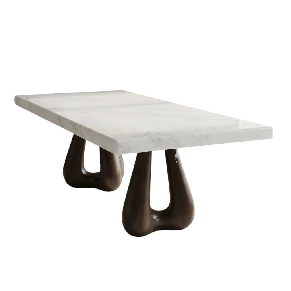 THREEN 8-SEATER DINING TABLE | 7X3.5 FT | MAHOGANY WOOD & ONYX TOP