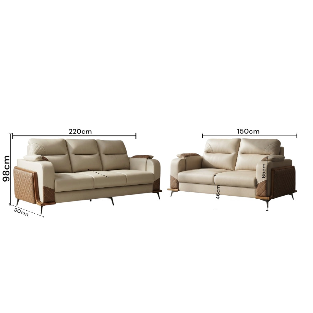 WINSLOW 3+2 SOFA SET | MAHOGANY WOOD & SUEDE FABRIC | BEIGE