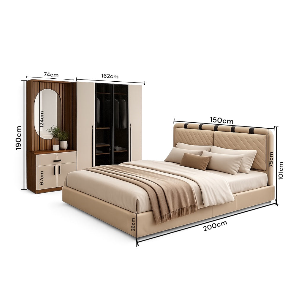 OMEGA 4-DOOR QUEEN SIZE BEDROOM SET | PARTICLE BOARD & UV BOARD DOORS | LIGHT CREAM