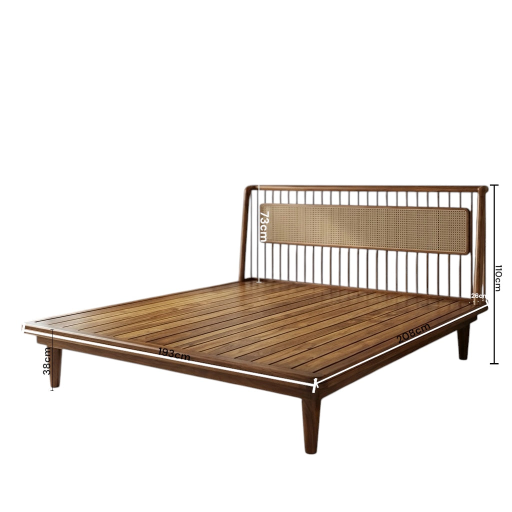 CANE COT | KING SIZE | SOLID TEAK & NATURAL CANE | WALNUT FINISH