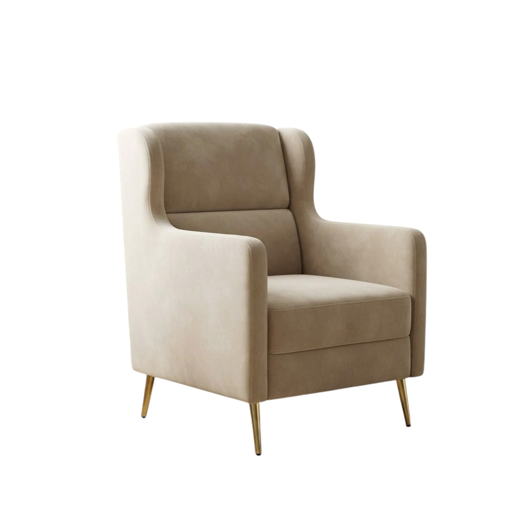 ROYAL SINGLE ARM CHAIR  | Velvet Fabric & Acacia Wood | Beige COLOUR