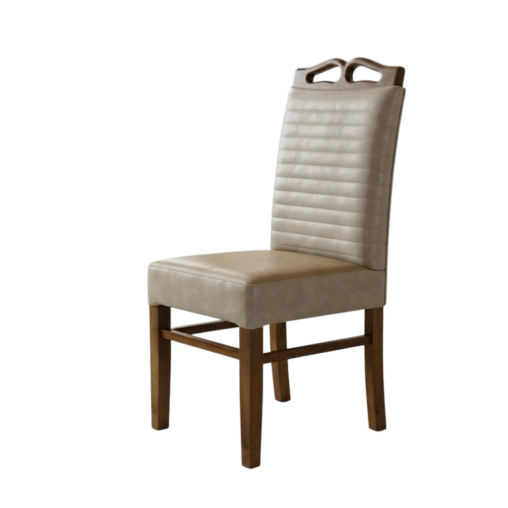 QUILON DINING CHAIR | ACACIA WOOD & REXIN UPHOLSTERY | BEIGE