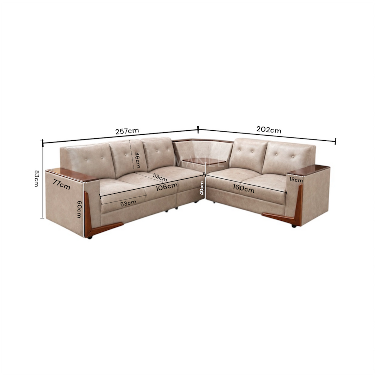FLEX CORNER SOFA SET | MAHOGANY WOOD & SUEDE FABRIC UPHOLSTERY | BEIGE