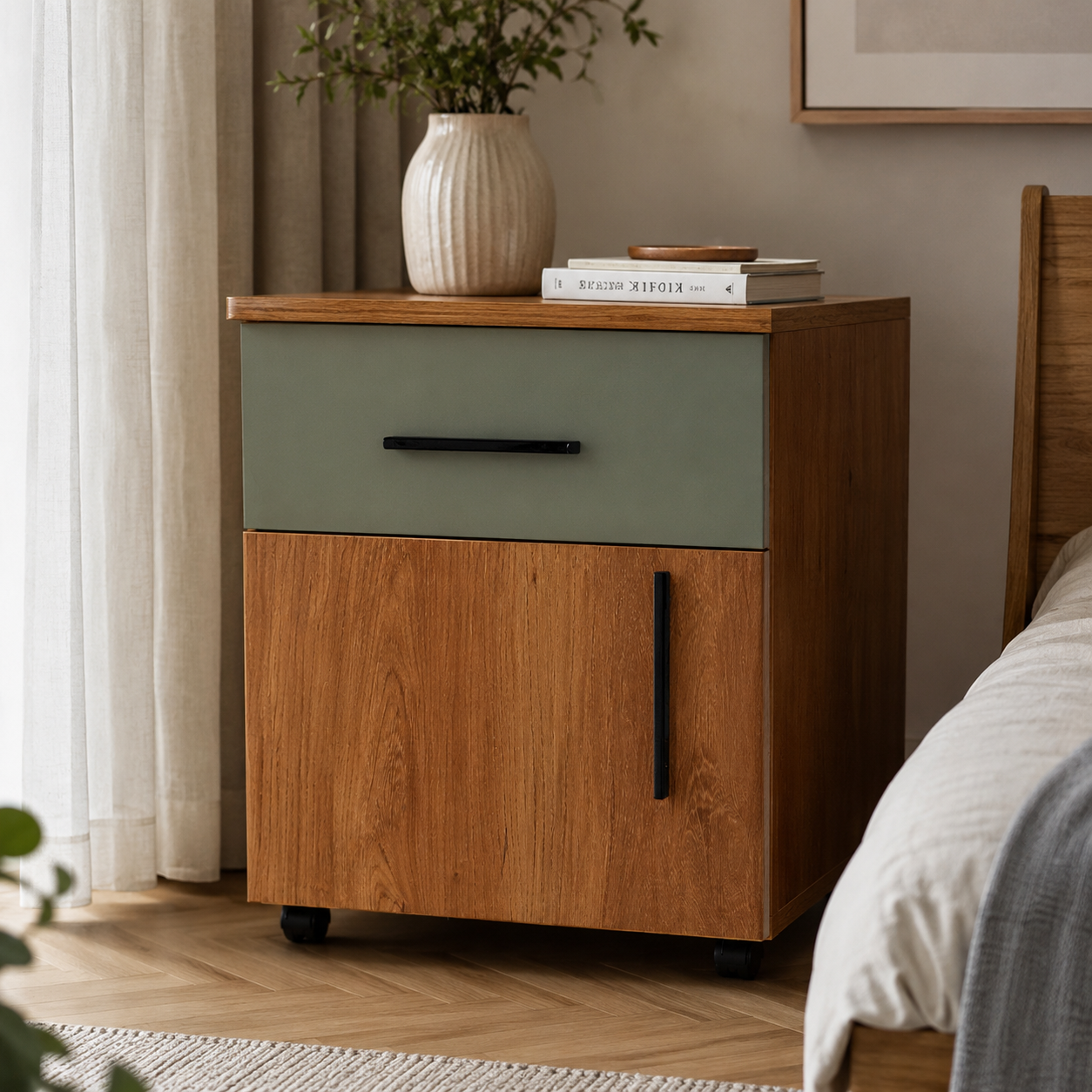 Yenora Bedroom Set – Premium Particle Board | Green & Dark Brown | 18-Month Warranty
