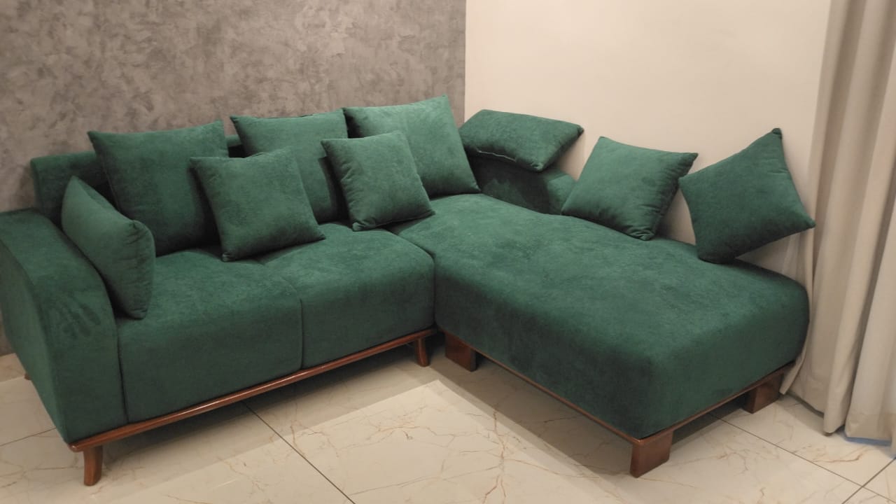 Lush Sofa Set – 3-Seater & Lounger | Treated Mahogany & Bouclé Fabric | 5-Year Warranty