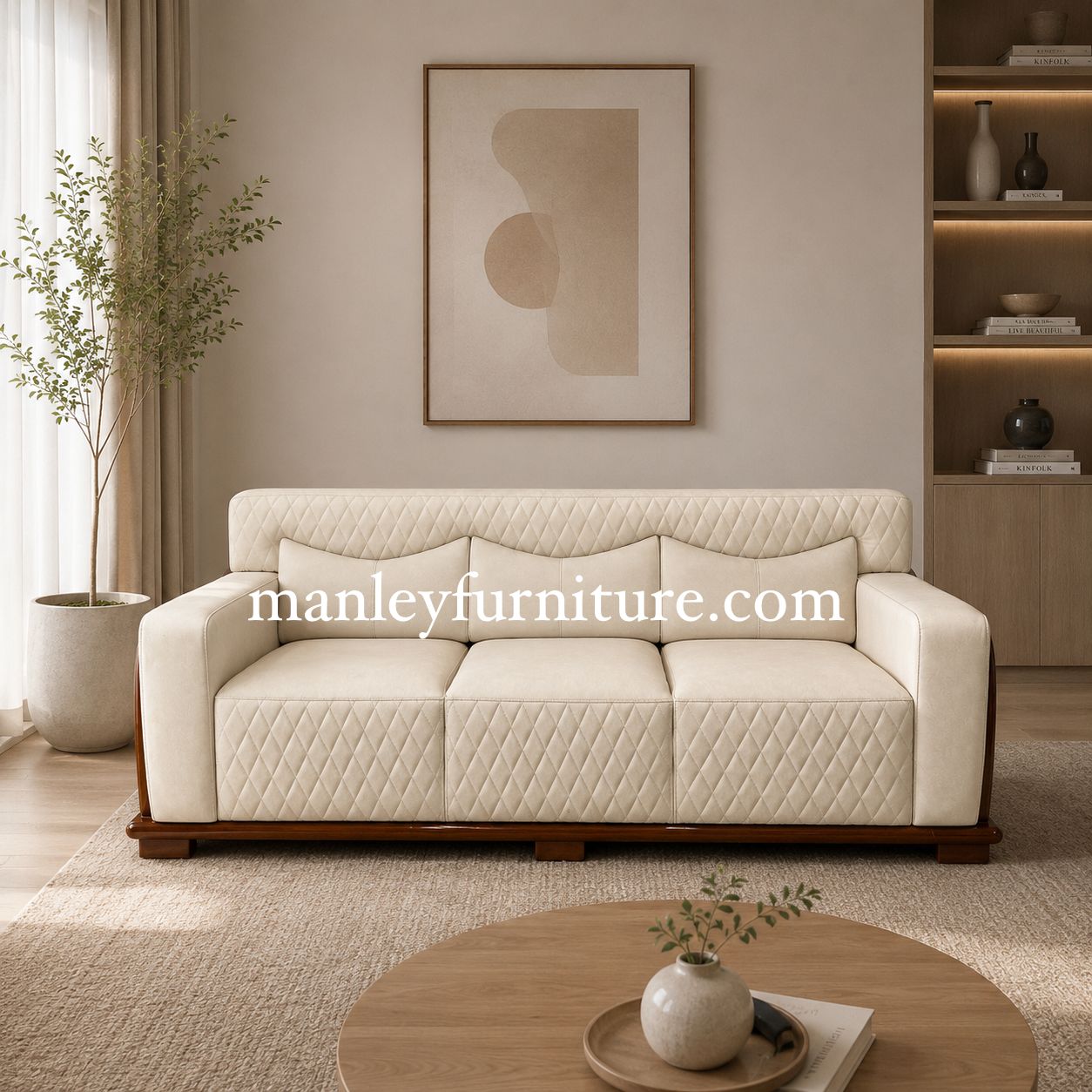 Royalist Sofaset – Solid Wood + Fabric Off White
