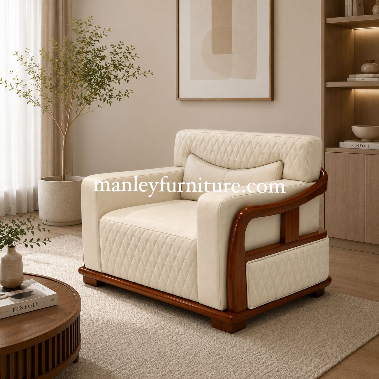 Royalist Sofaset – Solid Wood + Fabric Off White