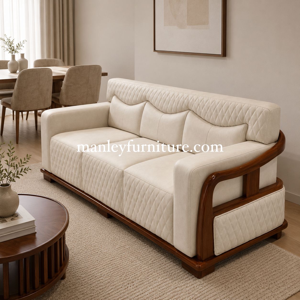 Royalist Sofaset – Solid Wood + Fabric Off White