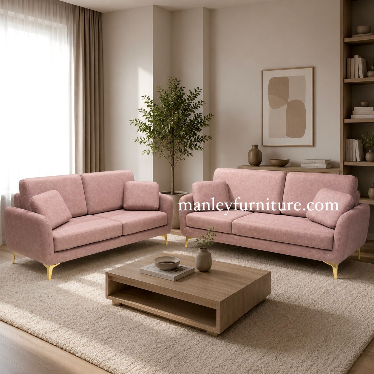 Velvon Sofaset – Solid Wood Pink