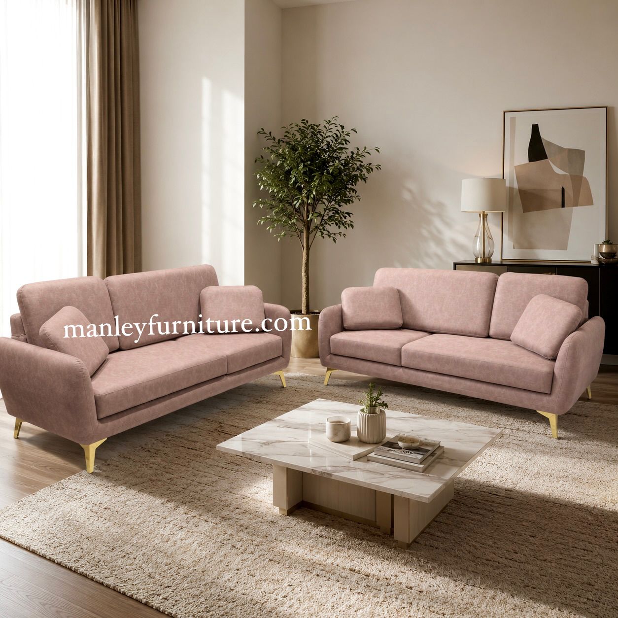 Velvon Sofaset – Solid Wood Pink