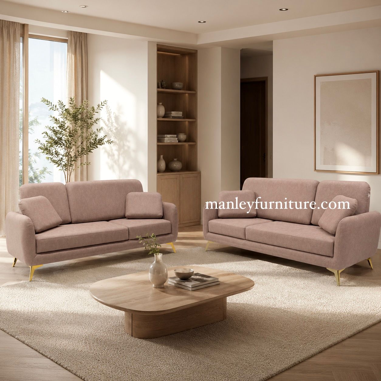 Velvon Sofaset – Solid Wood Pink