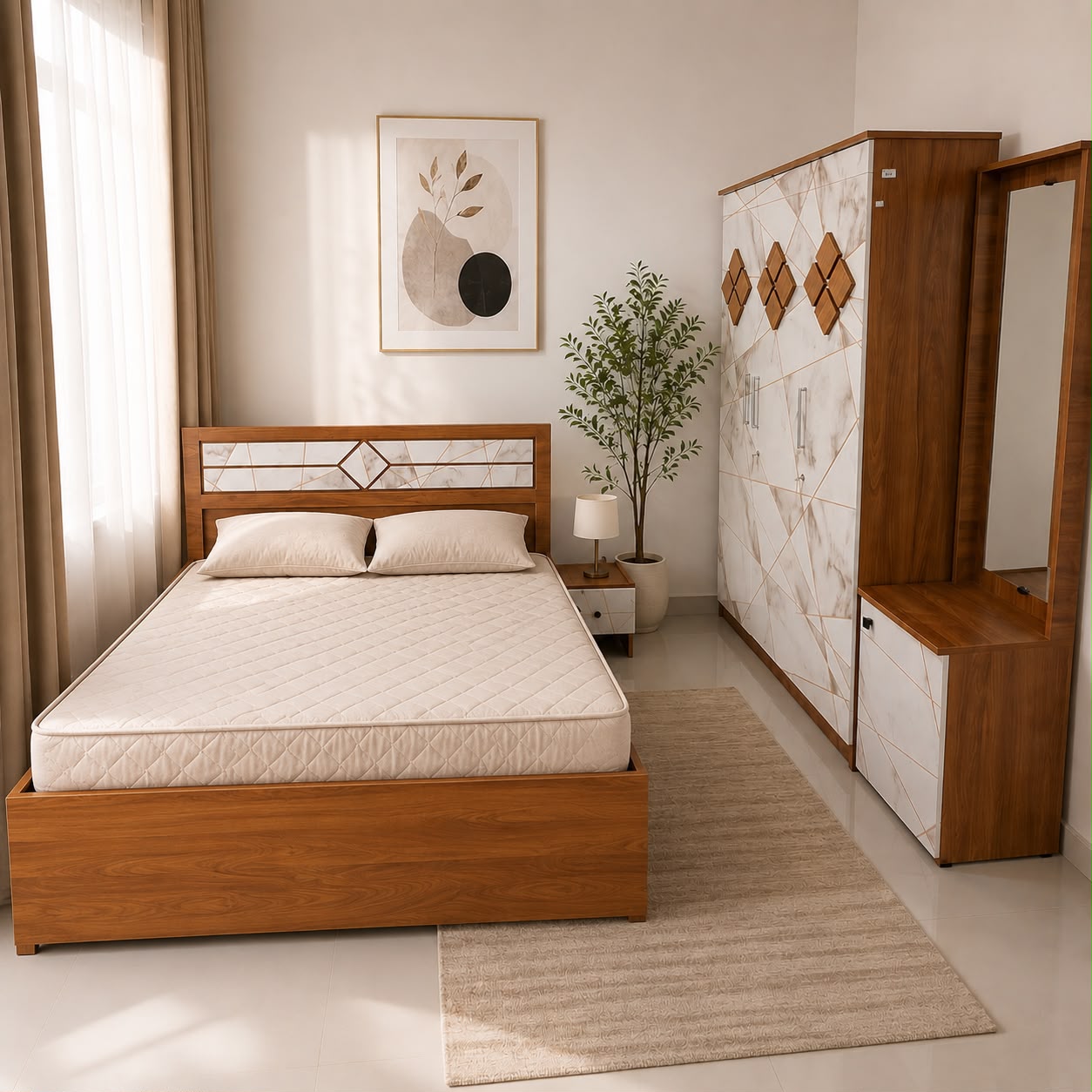 LAYORA 3-DOOR QUEEN SIZE BEDROOM SET | PARTICLE BOARD | WHITE COLOUR