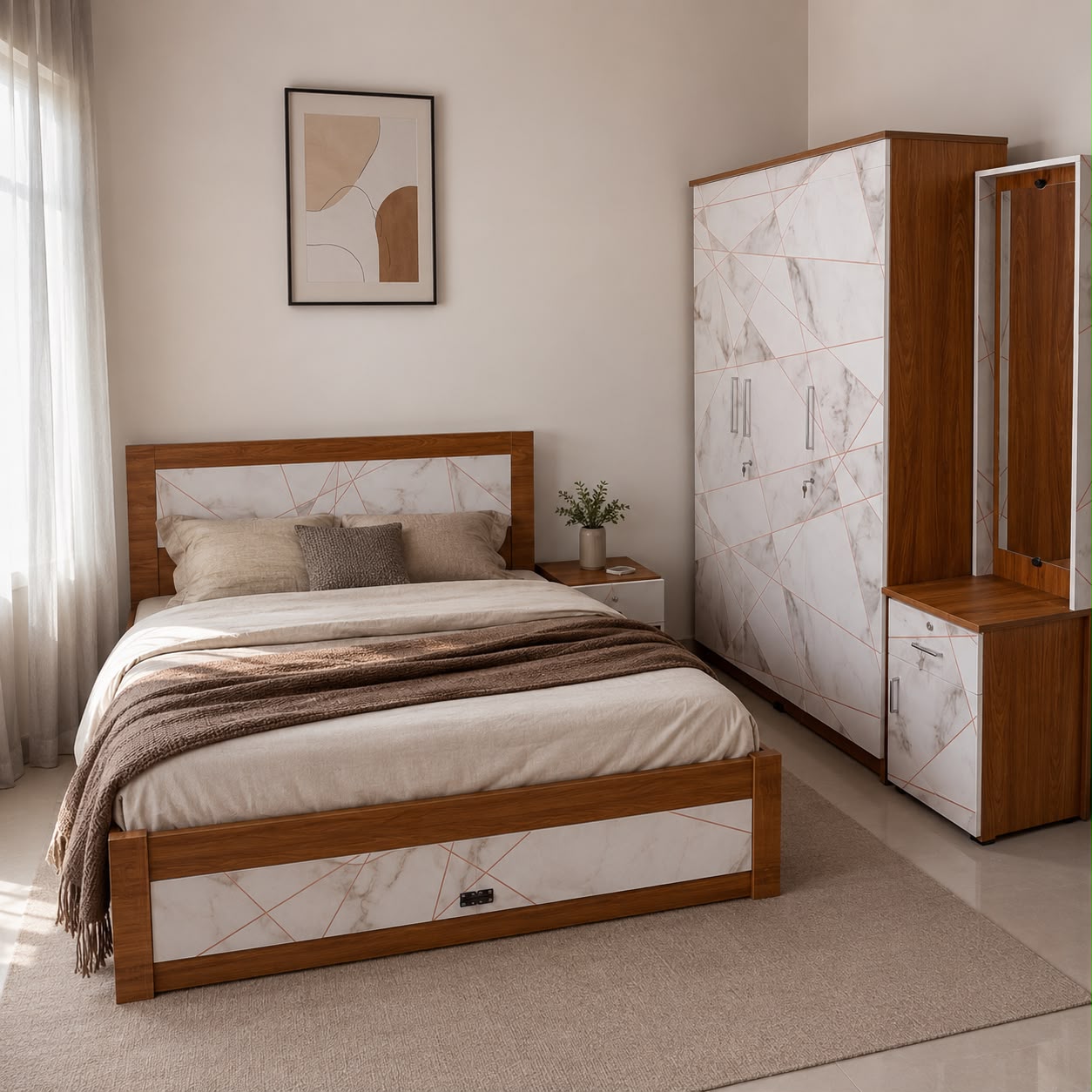 LIVERA 3-DOOR QUEEN SIZE BEDROOM SET | PARTICLE BOARD | WHITE COLOUR