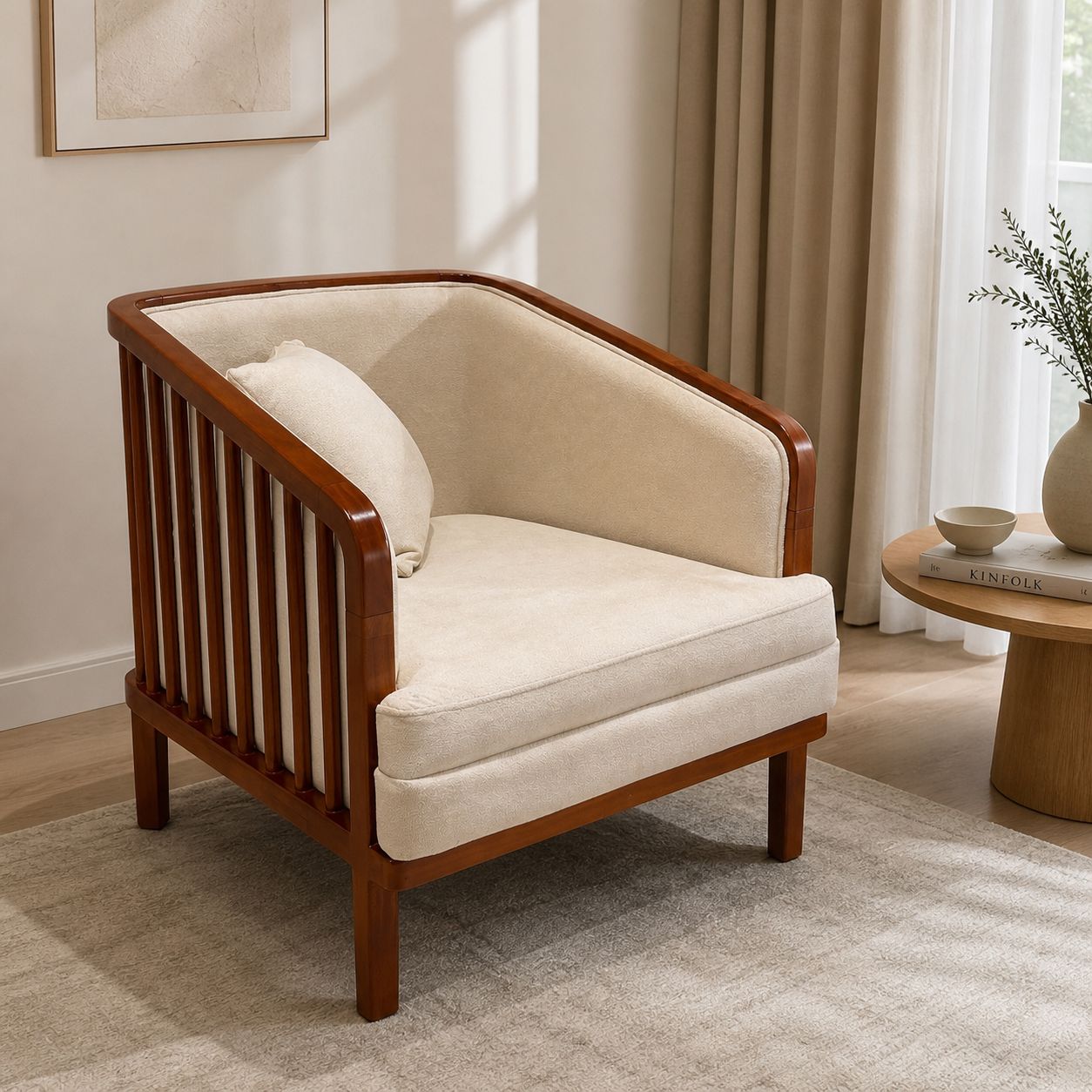 Livora Sofa Set | Solid Wood & Fabric | Cream