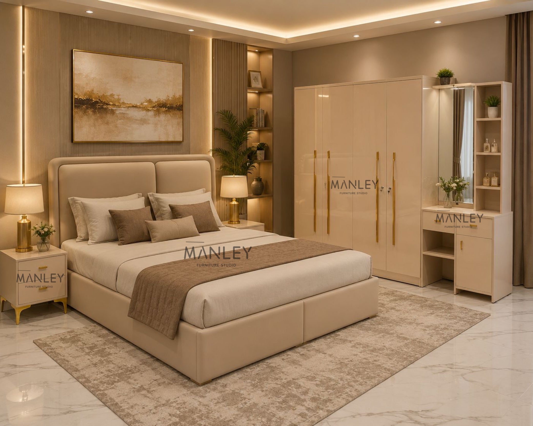 LUXEM IVORY 4 DOOR  KING SIZE BEDROOMSET –   UV BOARD -COLOUR IVORY