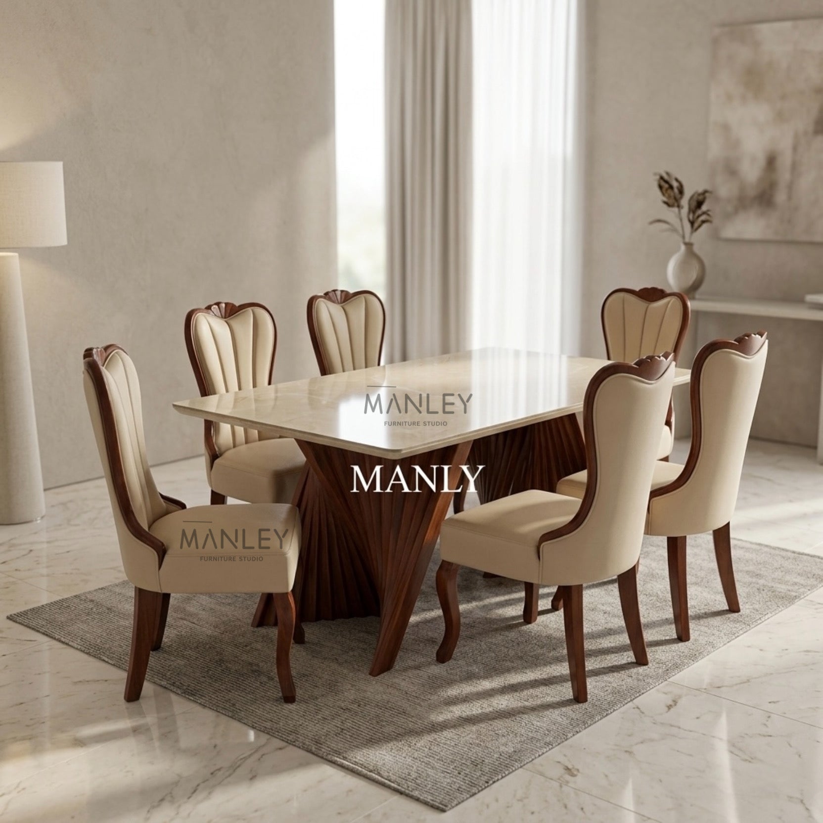 XAVIO 6-SEATER DINING SET | TREATED MAHOGANY & CERAMIC TOP | 6×3.5 FT