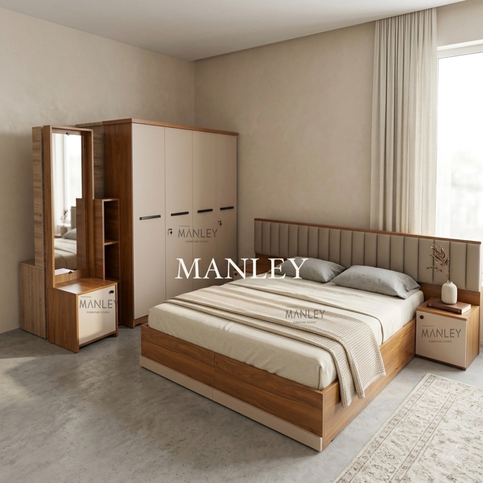 VANS NEW 4-DOOR QUEEN SIZE BEDROOM SET | PARTICLE BOARD | CREAM