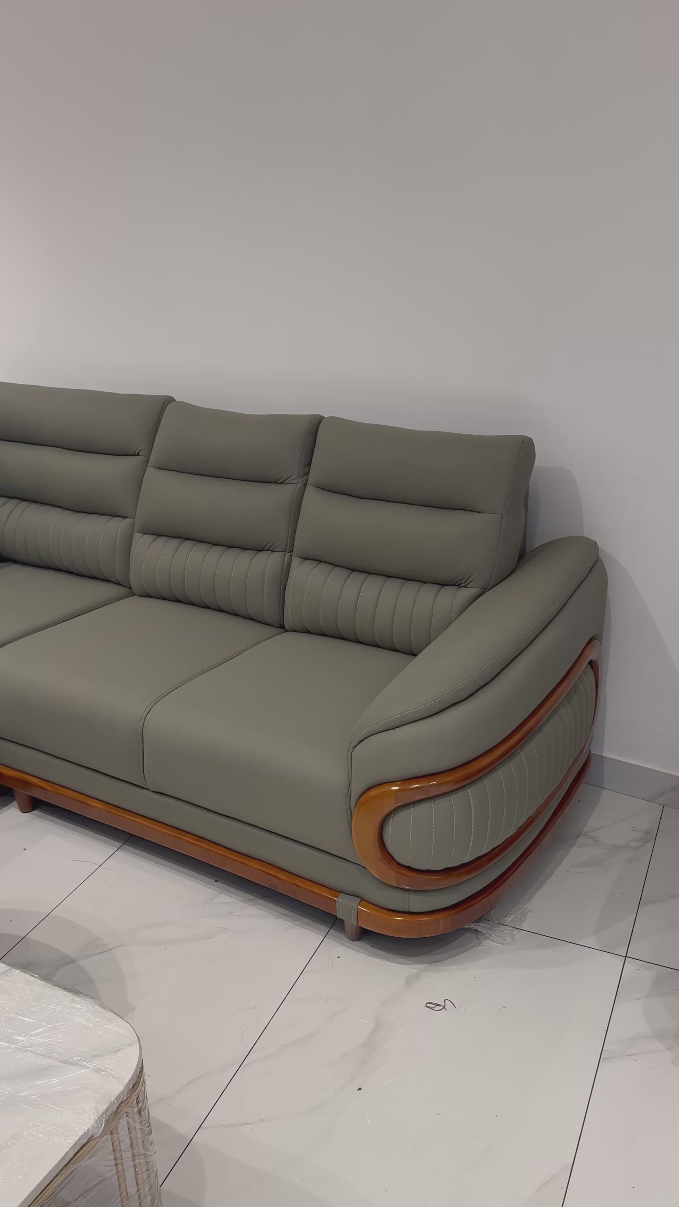 NOVA PREMIUM CORNER SOFA SET | MAHOGANY WOOD | SUEDE FABRIC | POCKET SPRING | GREEN
