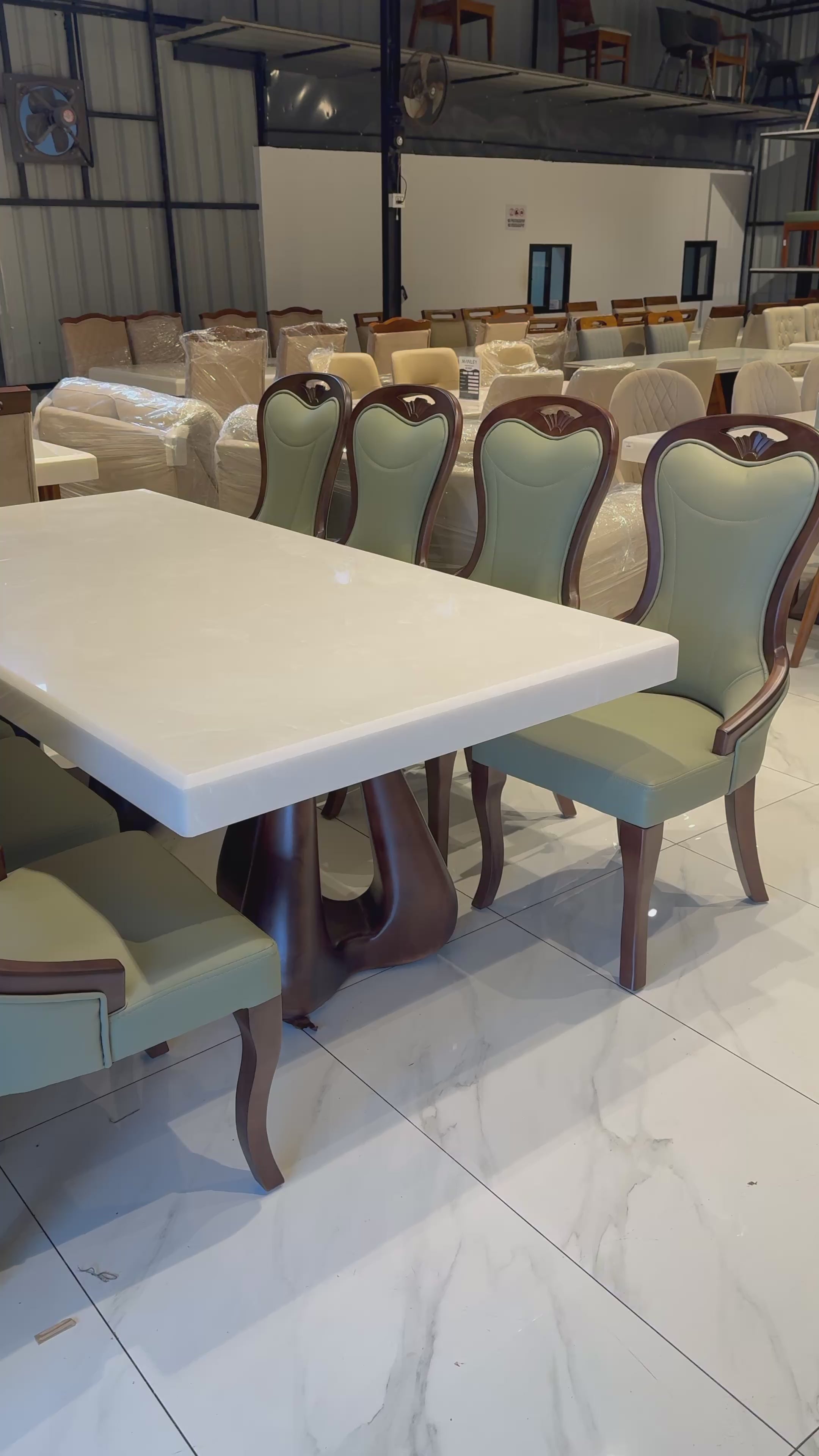EMPIRE 8-SEATER DINING SET | 7X3.5 FT | MAHOGANY WOOD & ONYX TOP