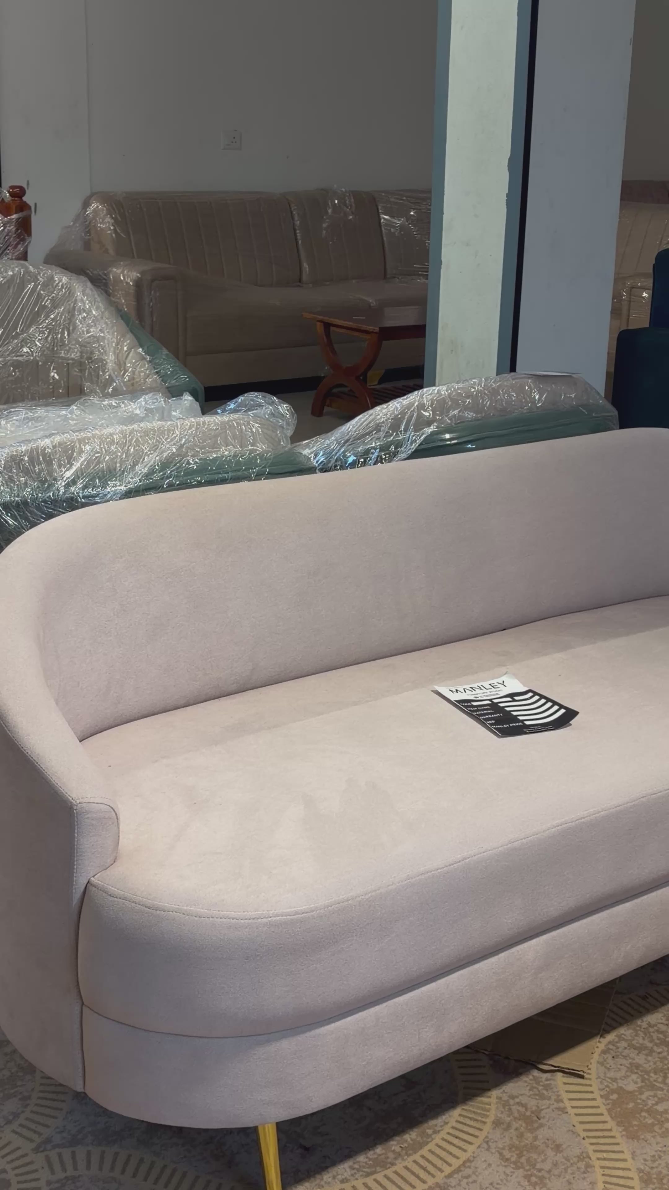 AYION PREMIUM ARM CHAIR SET 3+1+1- SUEDE FABRIC -IVORY COLOUR