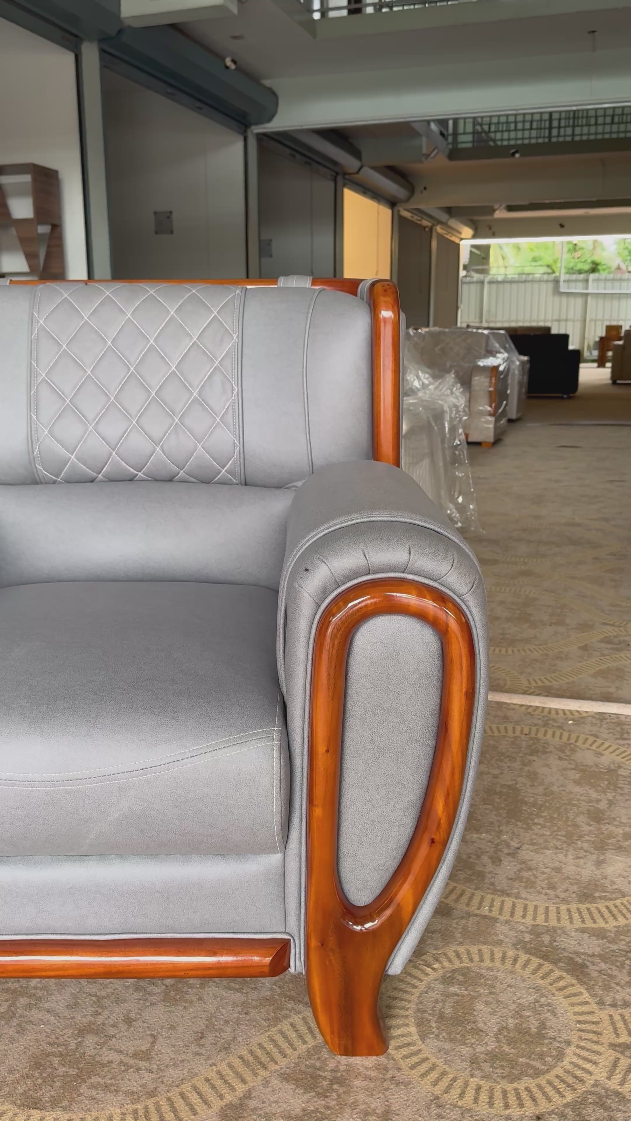 EMBER ARMCHAIR | MAHOGANY WOOD & SUEDE FABRIC | GREY