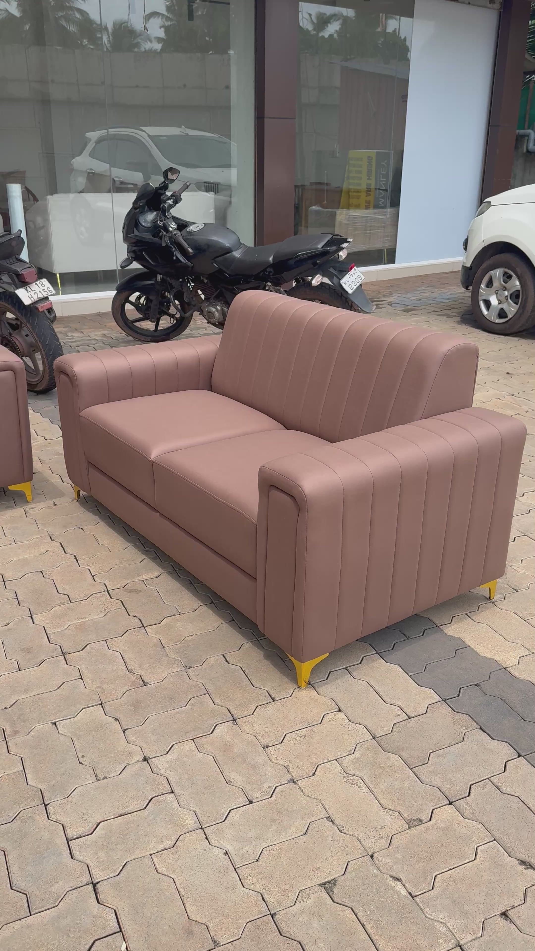 BOXER LINER 3+2+2 SOFA SET | ACACIA WOOD & SUEDE FABRIC | BROWN