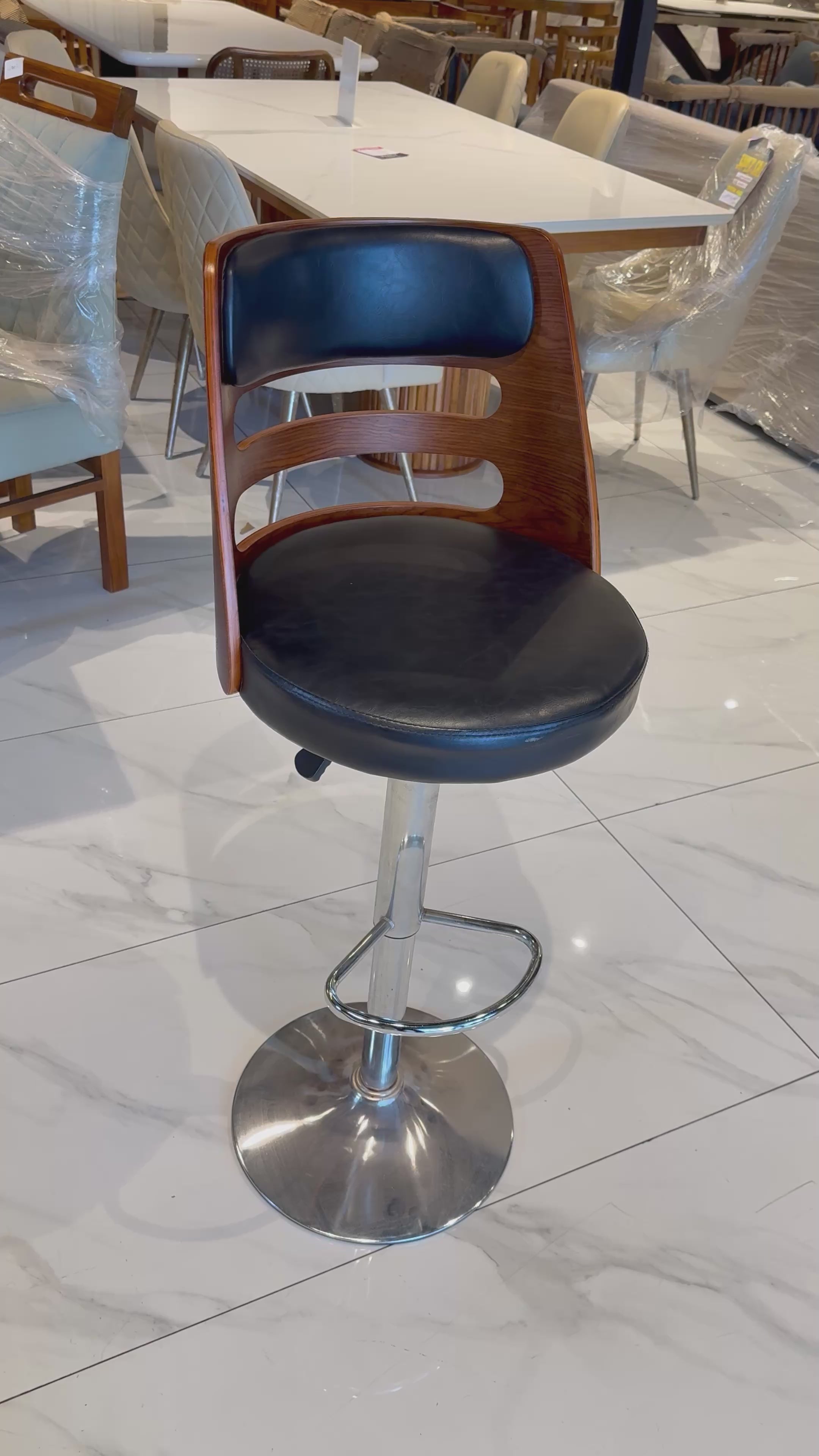 FINCH BAR CHAIR | ACACIA WOOD & METAL FRAME | REXIN UPHOLSTERY | IMPORTED