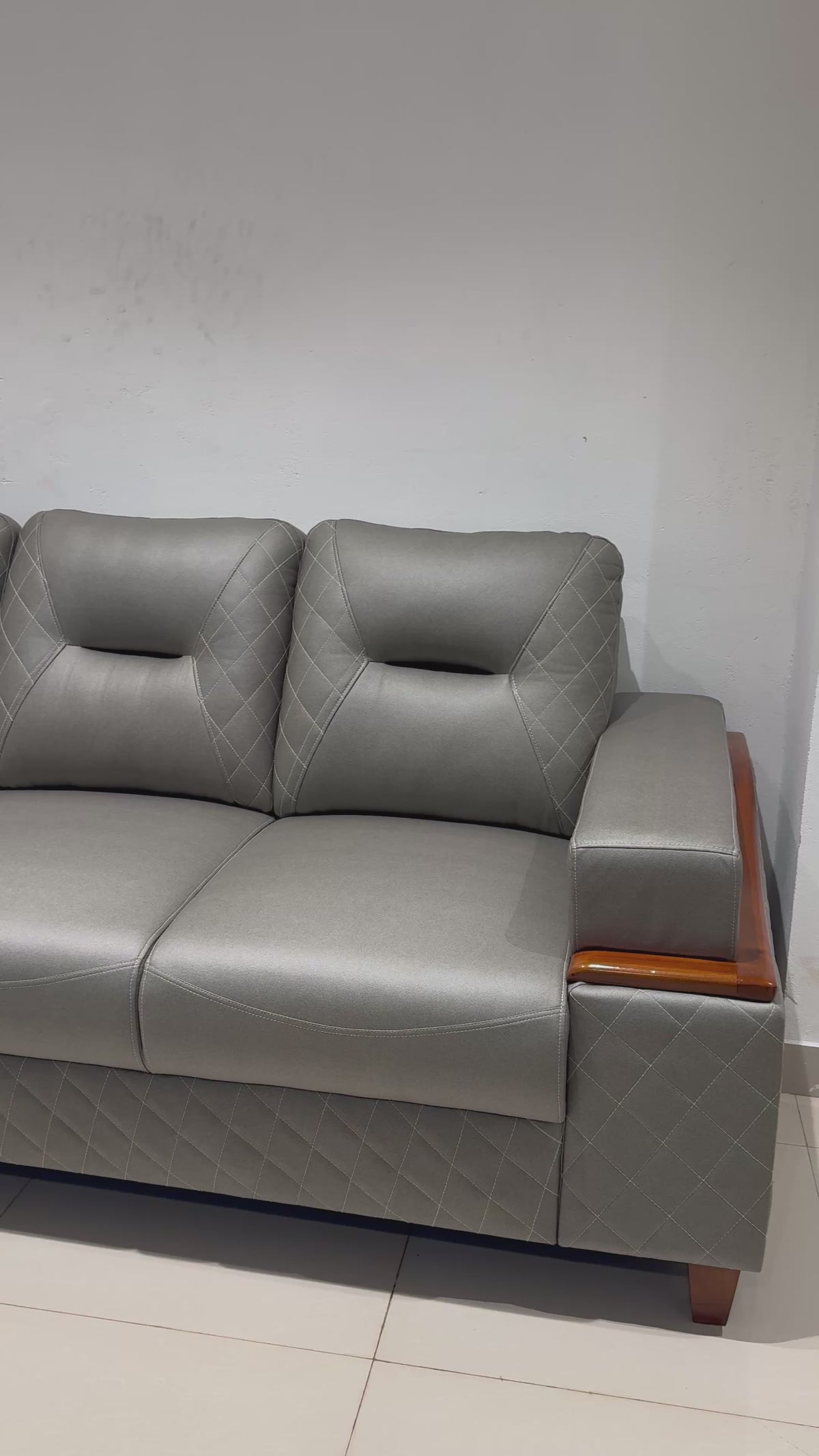 CREST CORNER SOFA SET | MAHOGANY WOOD & SUEDE FABRIC UPHOLSTERY