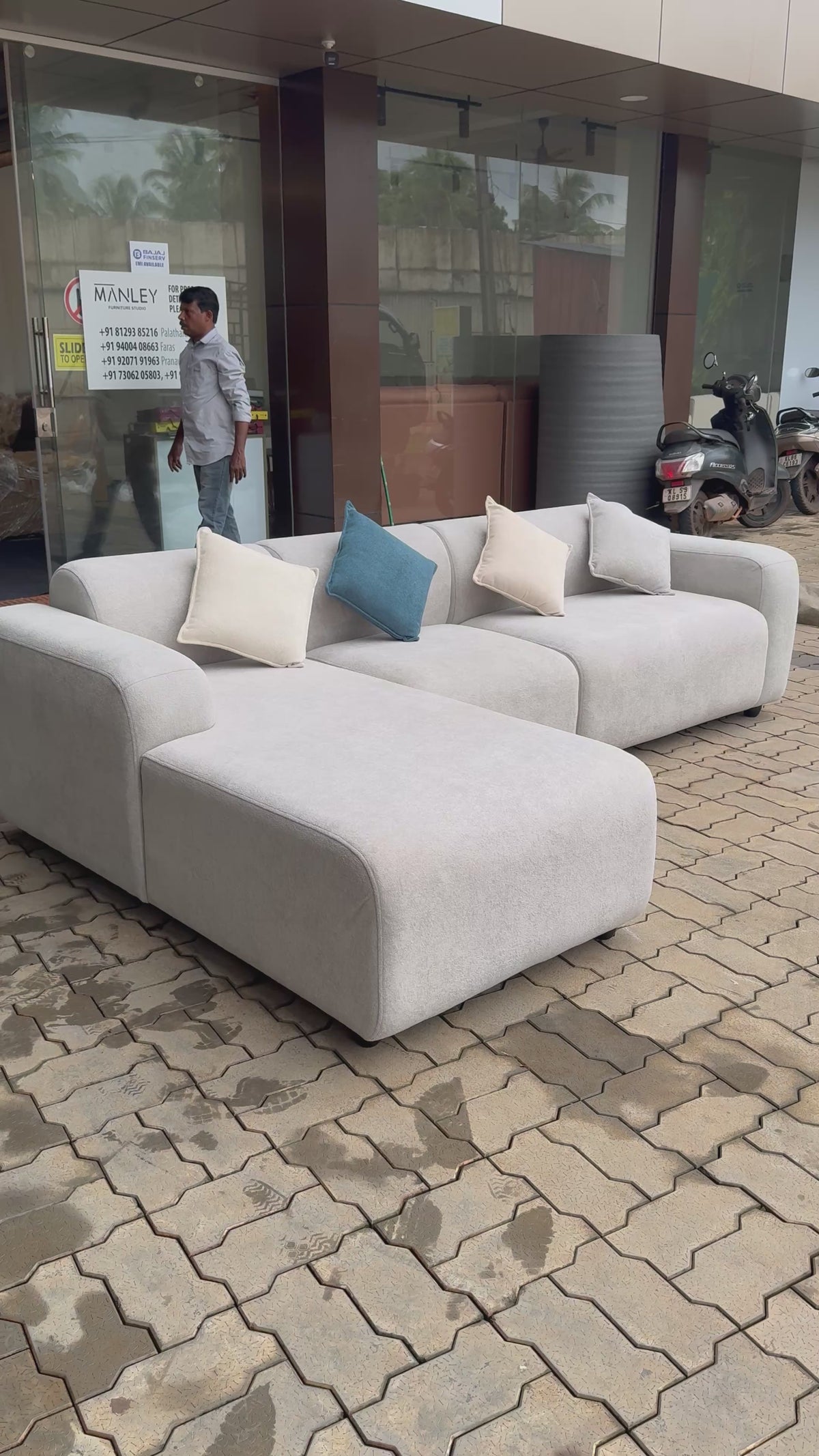 QUILON CORNER SOFA SET | SUEDE FABRIC UPHOLSTERY | OFF WHITE