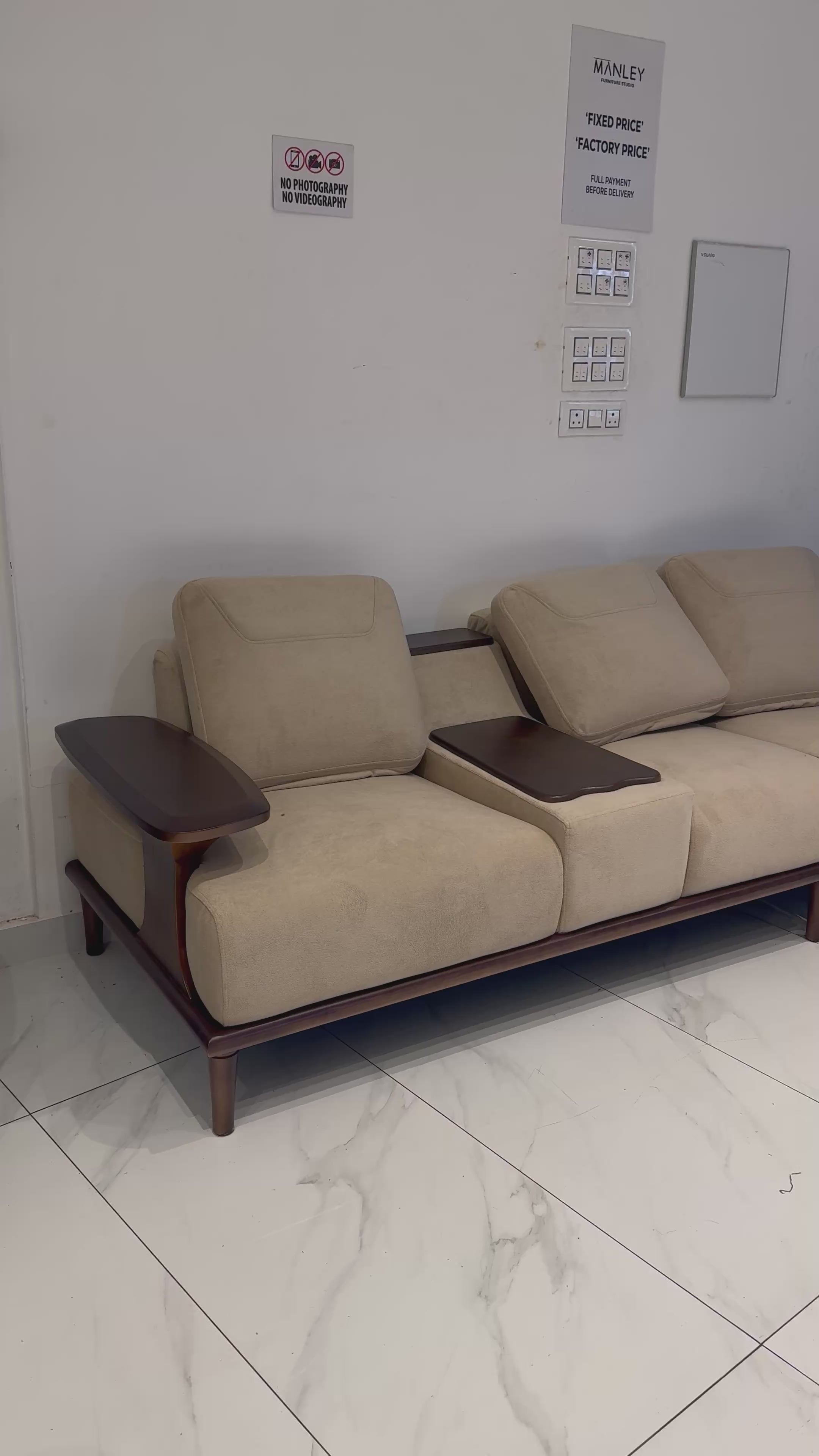 OSLO PREMIUM CORNER SOFA SET | MAHOGANY WOOD | SUEDE FABRIC | POCKET SPRING | CREAM